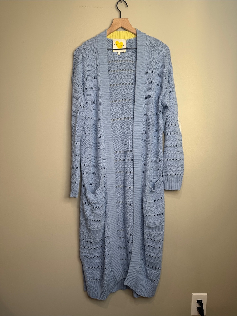 Kerri Rosenthal light blue open-stitch duster cardigan Medium